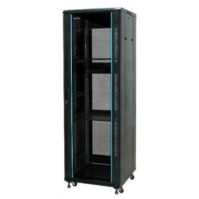 PHASAK Armario rack suelo 19" Phasak Pro 27U 600x 600 negro Desmontado e incluye 2 bandejas, regleta rack 8t, kit patas/ruedas, ventilacion forzada techo y cerr